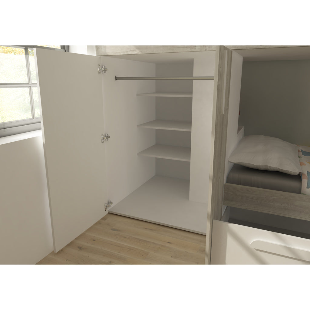 Barca Bunk Bed with Wardrobe & Storage in white, wardrobe detail