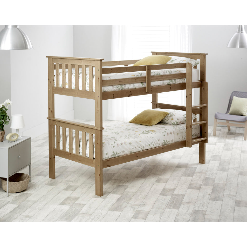 Carra Pine Bunk Bed in natural pine in furnished room