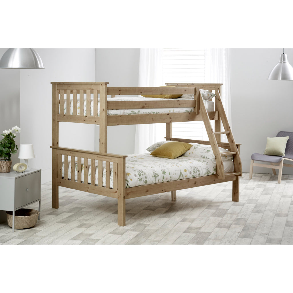 Carra Triple Sleeper Natural Wood in furnished room