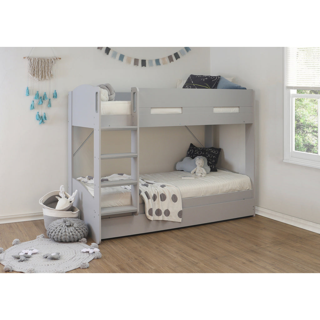 Billie Bunk Bed with Trundle in grey in furnished room, trundle closed