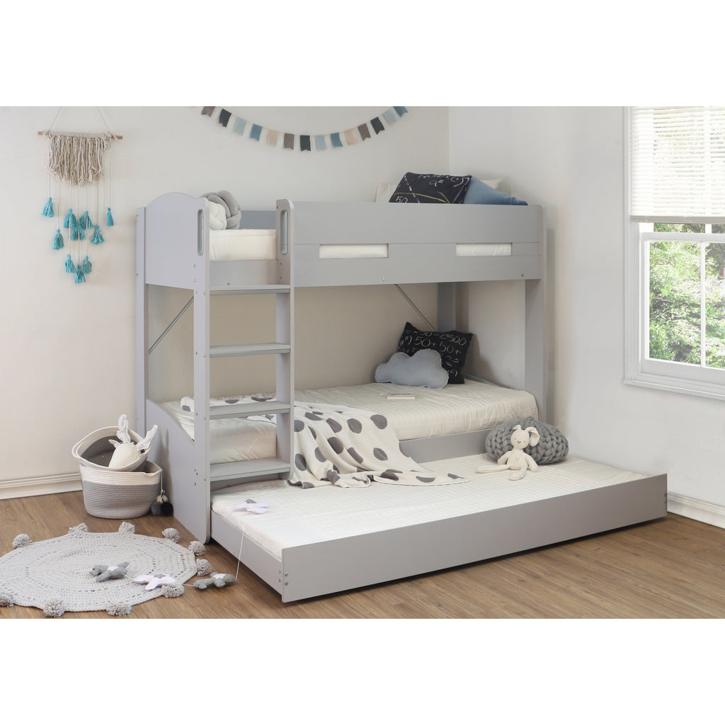 Billie Bunk Bed with Trundle in grey in furnished room, trundle extended