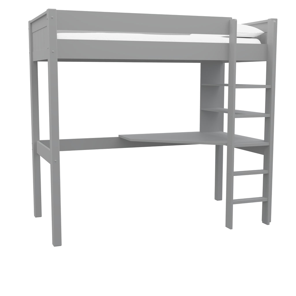 Stompa Classic Highsleeper with Integrated Desk & Shelving in grey on white background