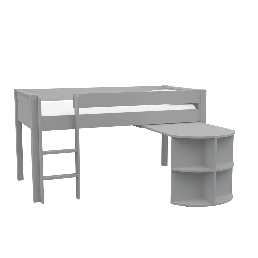 Stompa Classic Midsleeper with Pull-Out Desk in grey on white background