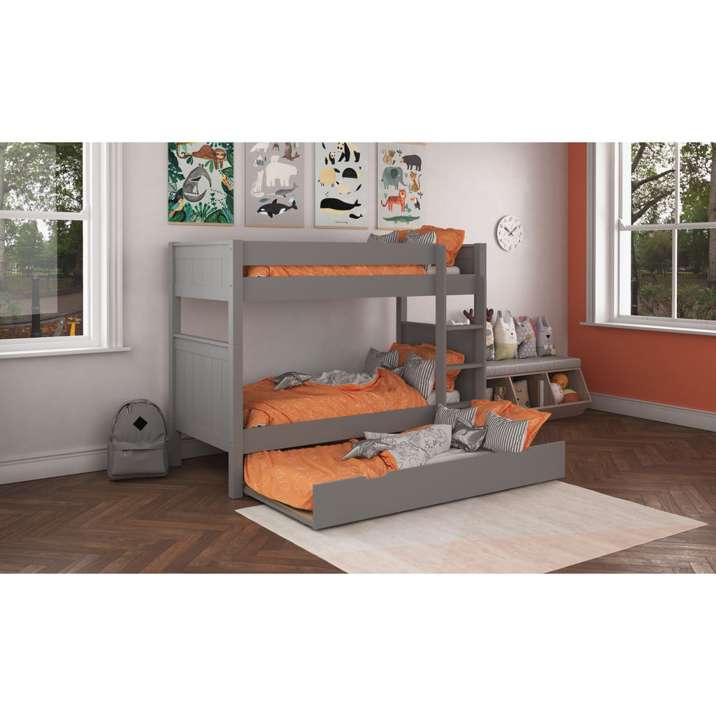 Stompa Classic Separating Bunk Bed with Trundle in grey in furnished room, trundle open
