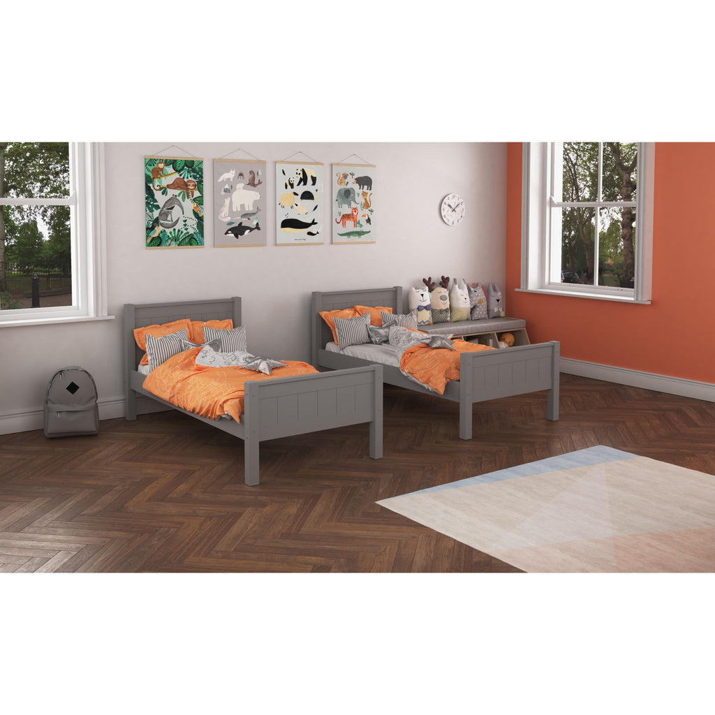 Stompa Classic Separating Bunk Bed in grey in furnished room, beds separate into two singles