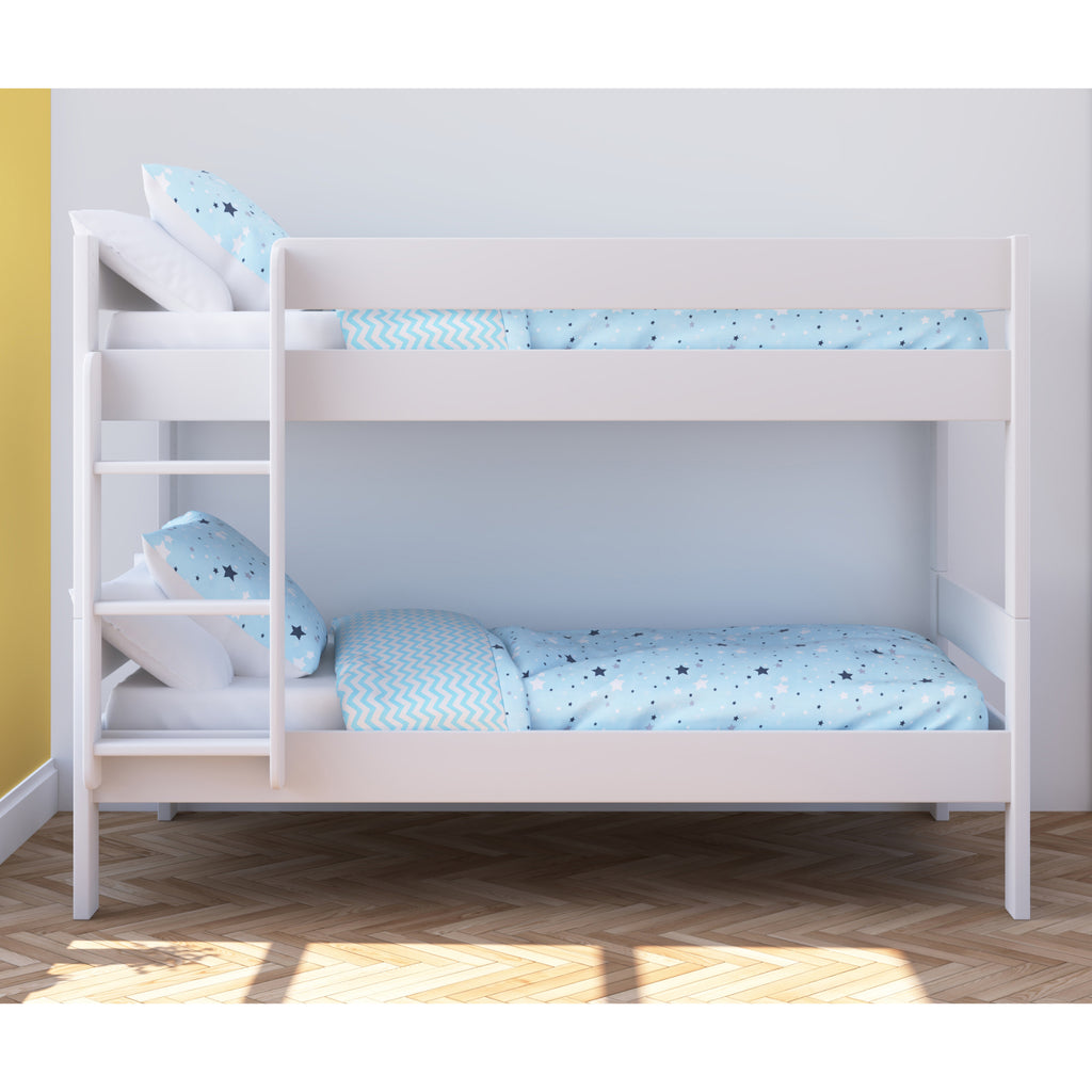 Stompa Compact Separating Bunk Bed in white in furnished room