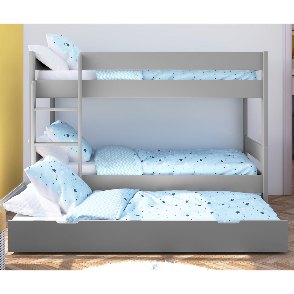 Stompa Compact Separating Bunk Bed with Pull-Out Trundle in grey in furnished room
