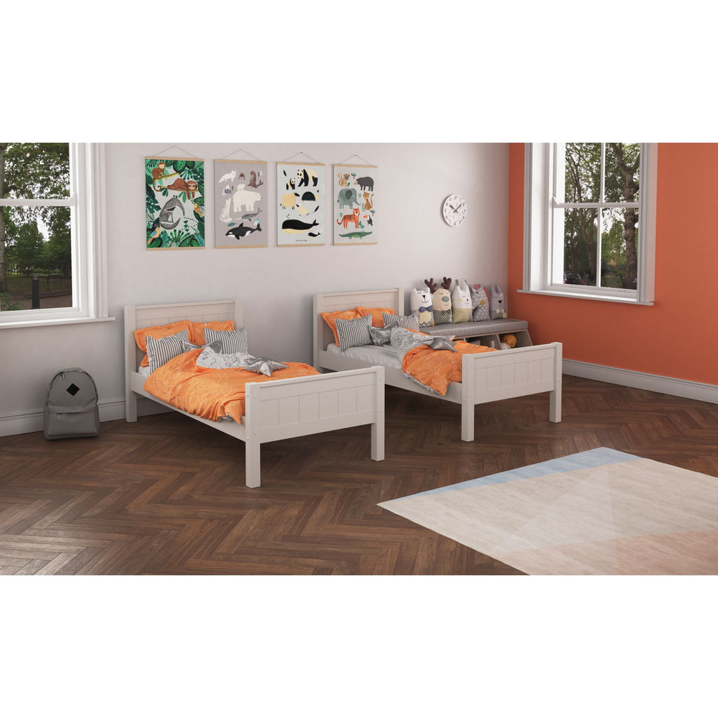 Stompa Classic Separating Bunk Bed in white in furnished room, beds separated into two