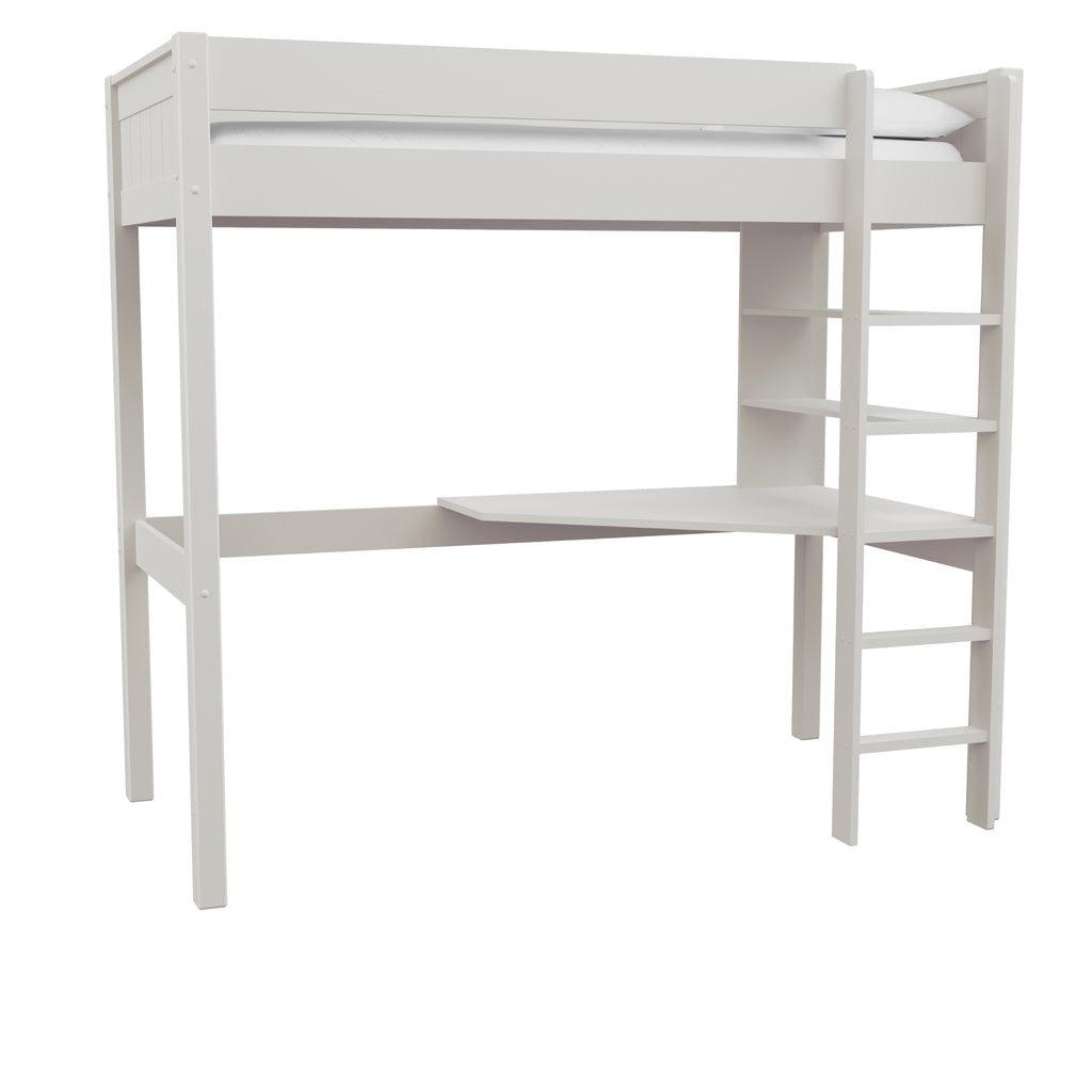 Stompa Classic Highsleeper with Integrated Desk & Shelving in white on grey background