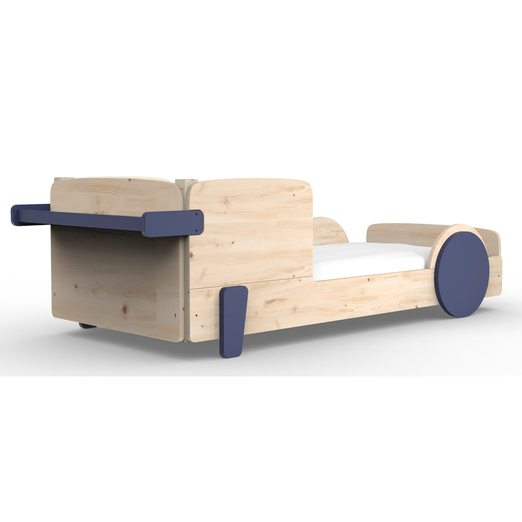 Discovery Montessori Bed, blue, angled rear view