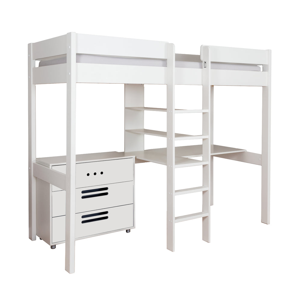 Stompa Duo Highsleeper with Integrated Desk & 3 Drawer Chest on white