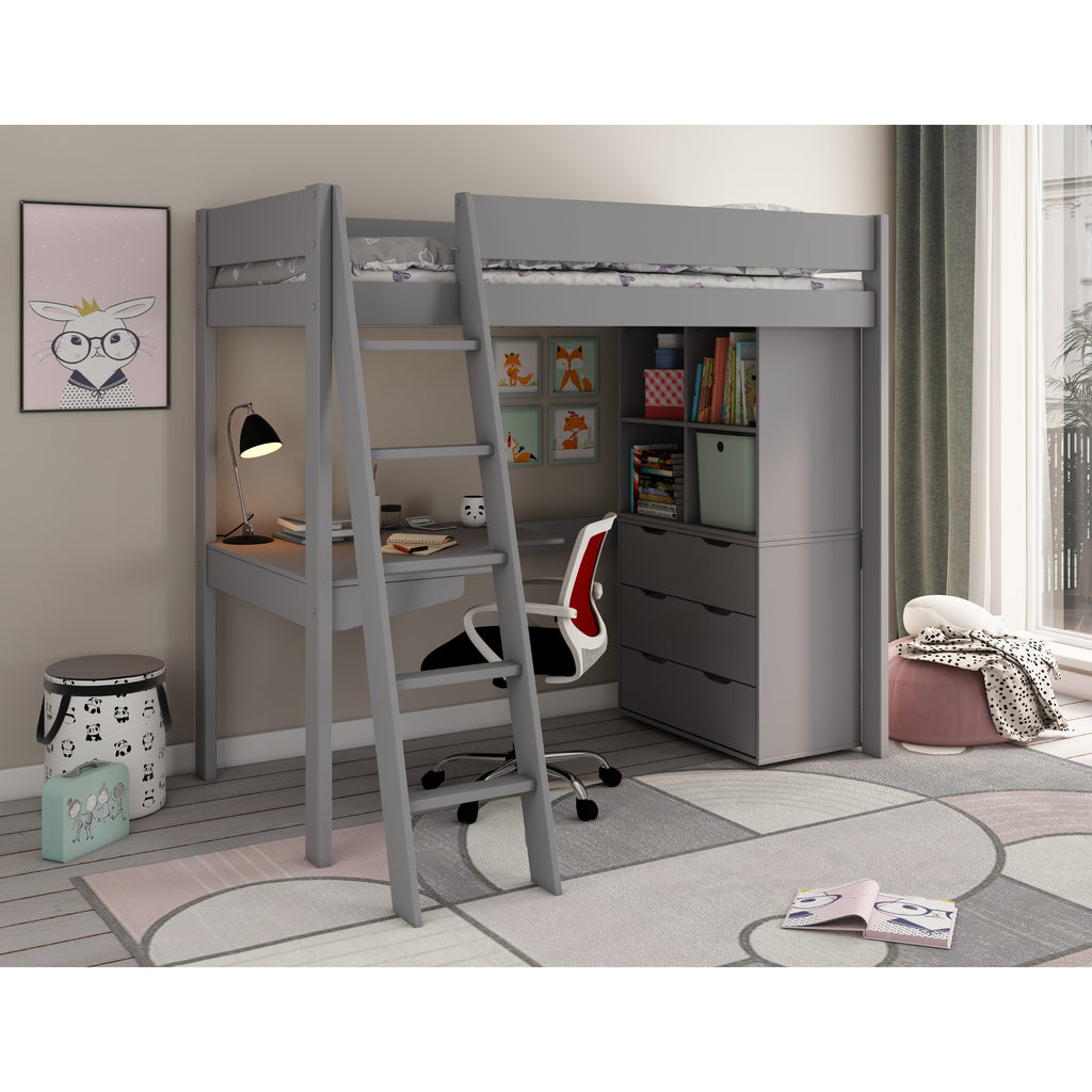 Estella Highsleeper with Desk, Chest and Cube Storage