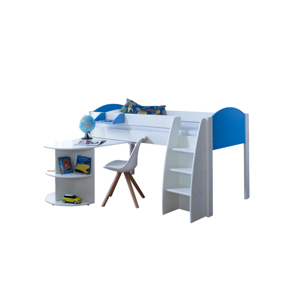 Eli Midsleeper with Pullout Desk in blue and white and desk without background