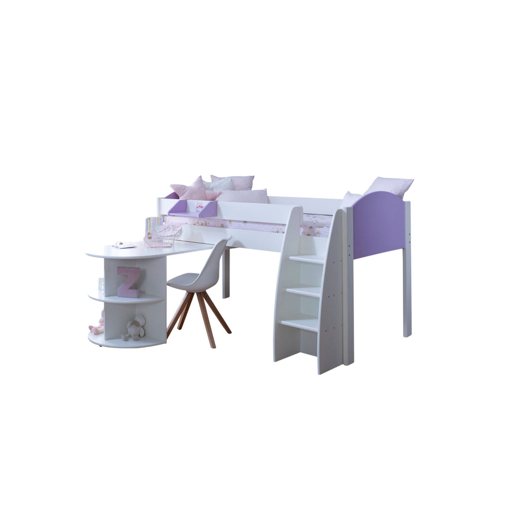 Eli Midsleeper with Pullout Desk in white and lilac without background