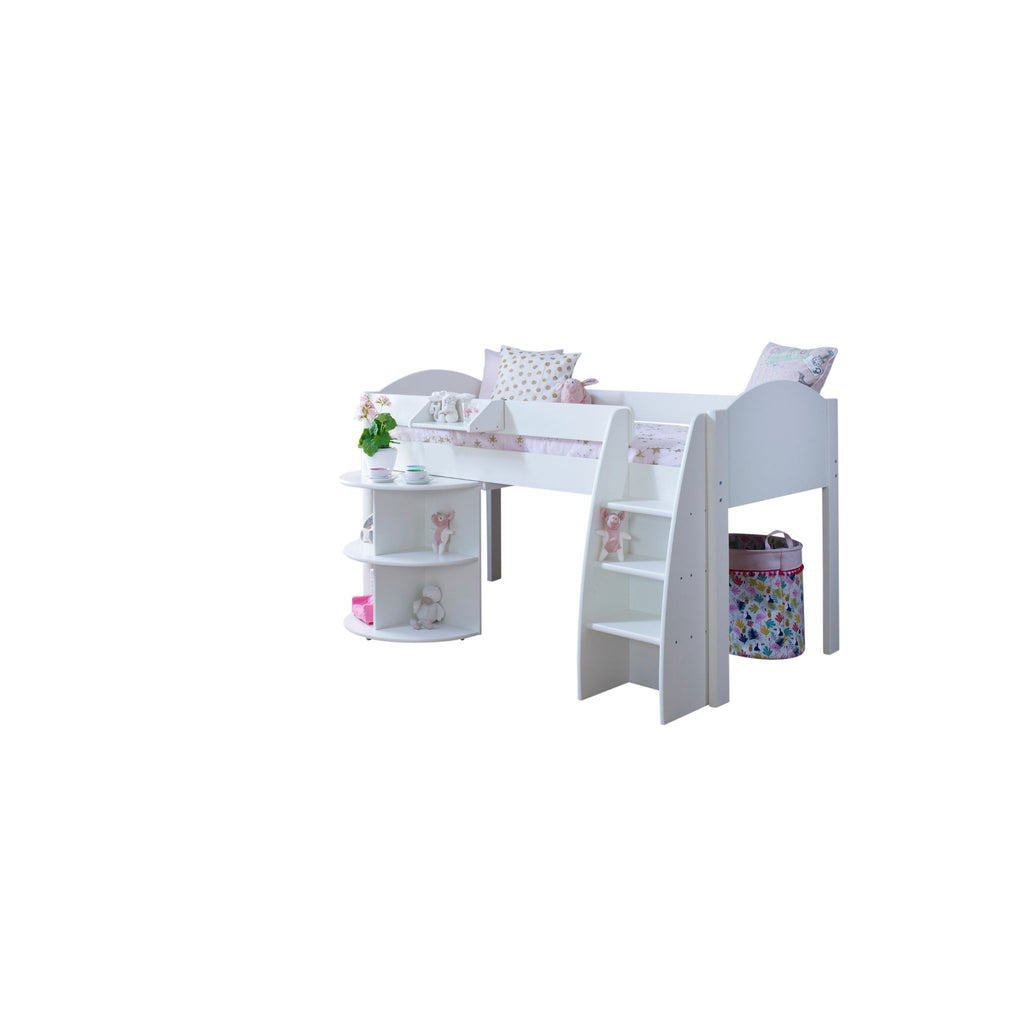 Eli Midsleeper with Pullout Desk in all white and desk retracted without background