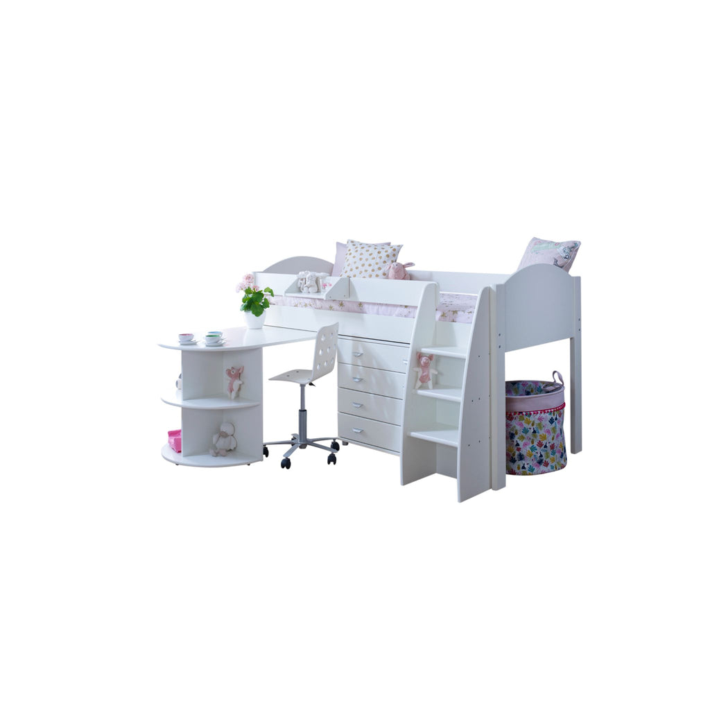 Eli Midsleeper with Pullout Desk and Drawers in all white with no background