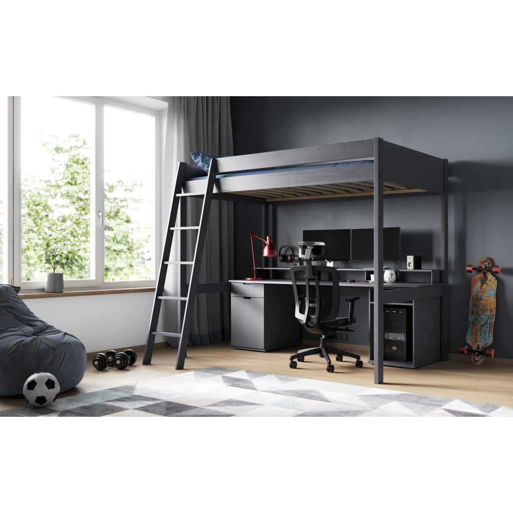 Tera Pine Gaming High Sleeper with Desk & Storage in grey in furnished room