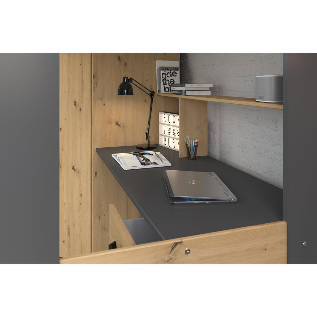 Parisot Grayson Highsleeper with Wardrobe, Desk and Shelving in grey, desk detail