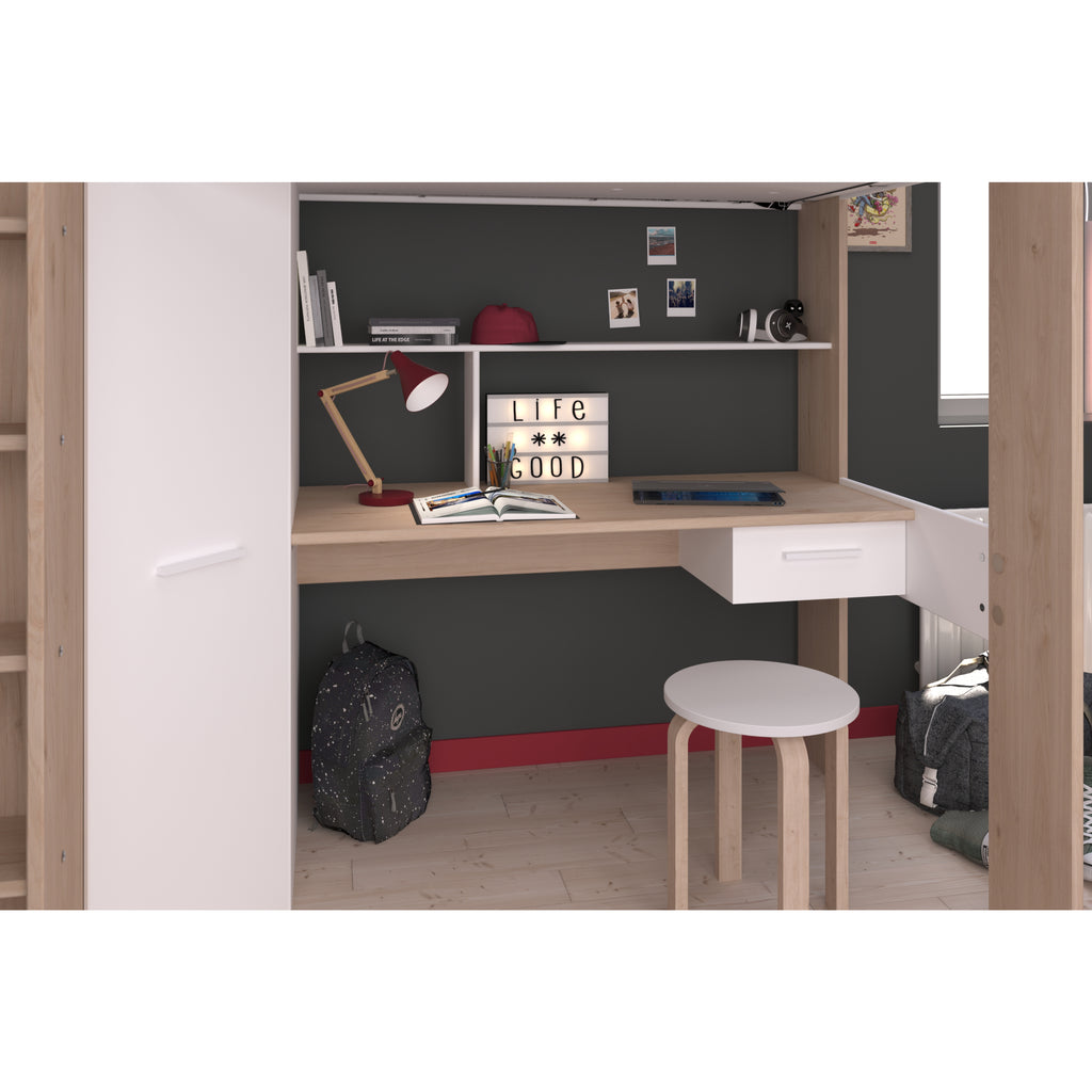 Parisot Grayson Highsleeper with Wardrobe, Desk and Shelving in white, desk details