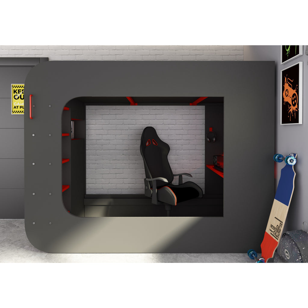 Trasman Pod Gaming Highsleeper in Red & Black, frame only, profile view