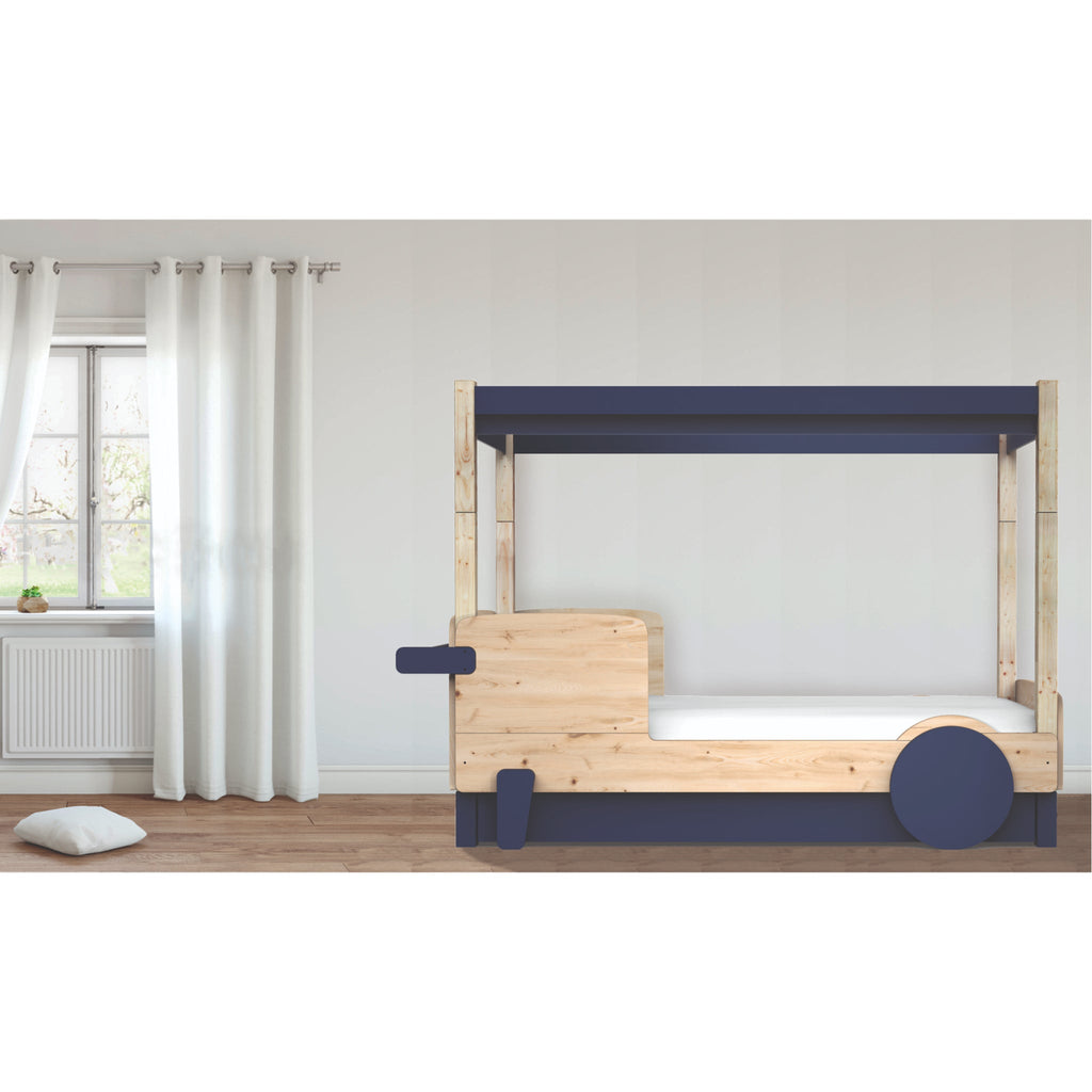 Discovery Canopy Bed in furnished room, blue