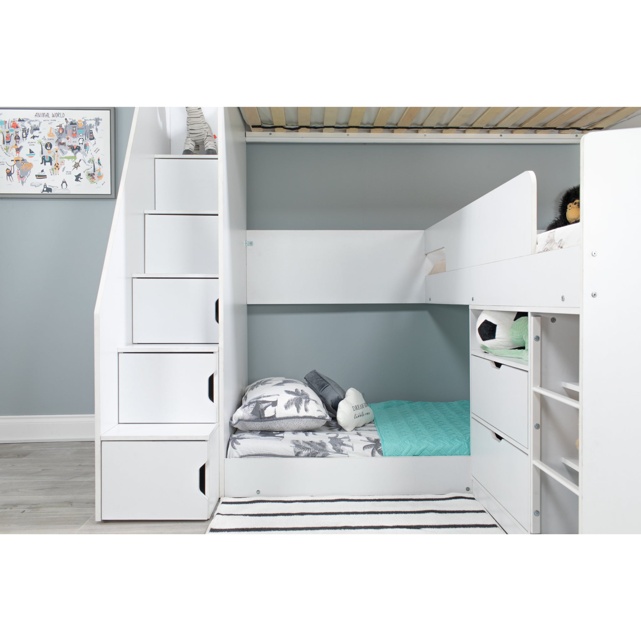 Oscar Triple Sleeper L Shaped Bunk Bed with Storage White Cosybunks