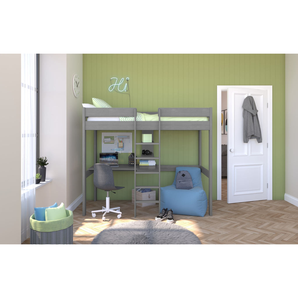 Stompa Uno Highsleeper with Integrated Desk & Shelving in grey in furnished room, wide shot
