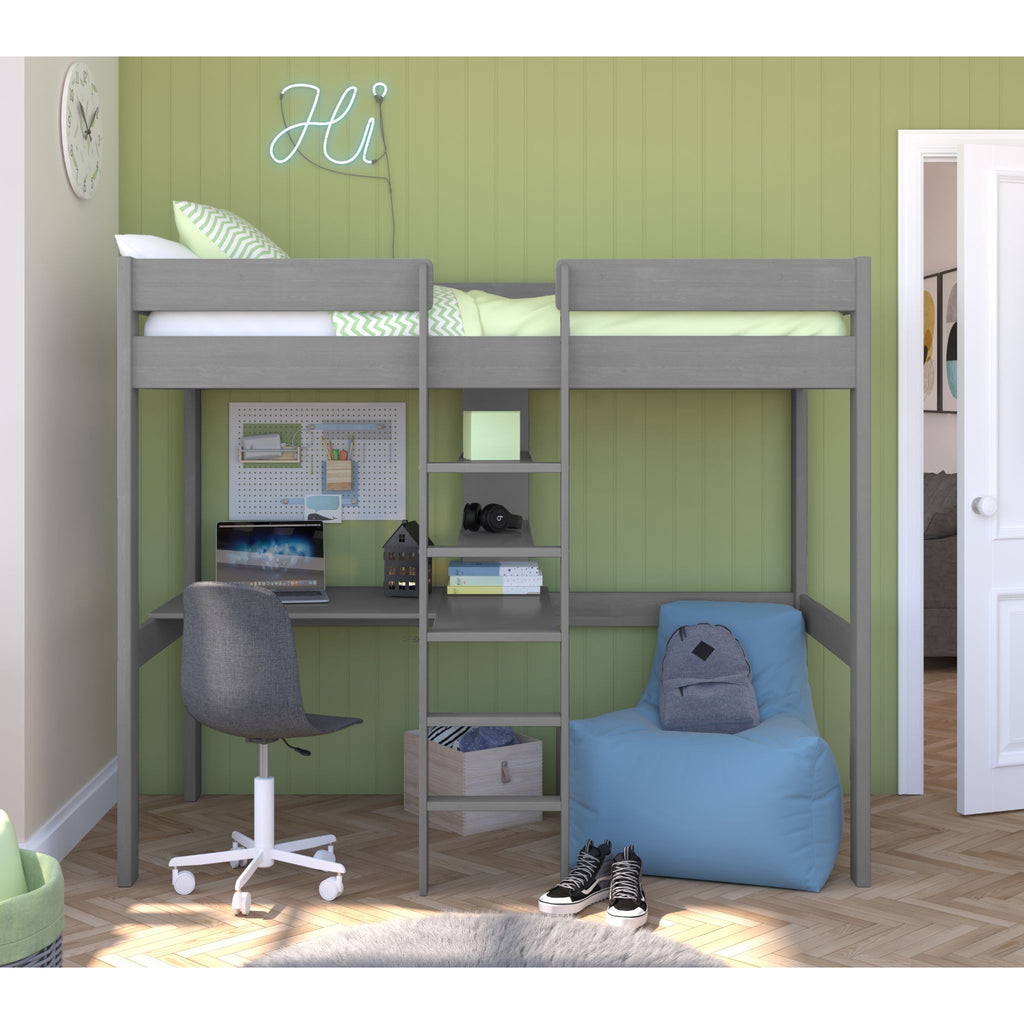 Stompa Uno Highsleeper with Integrated Desk & Shelving in grey in furnished room
