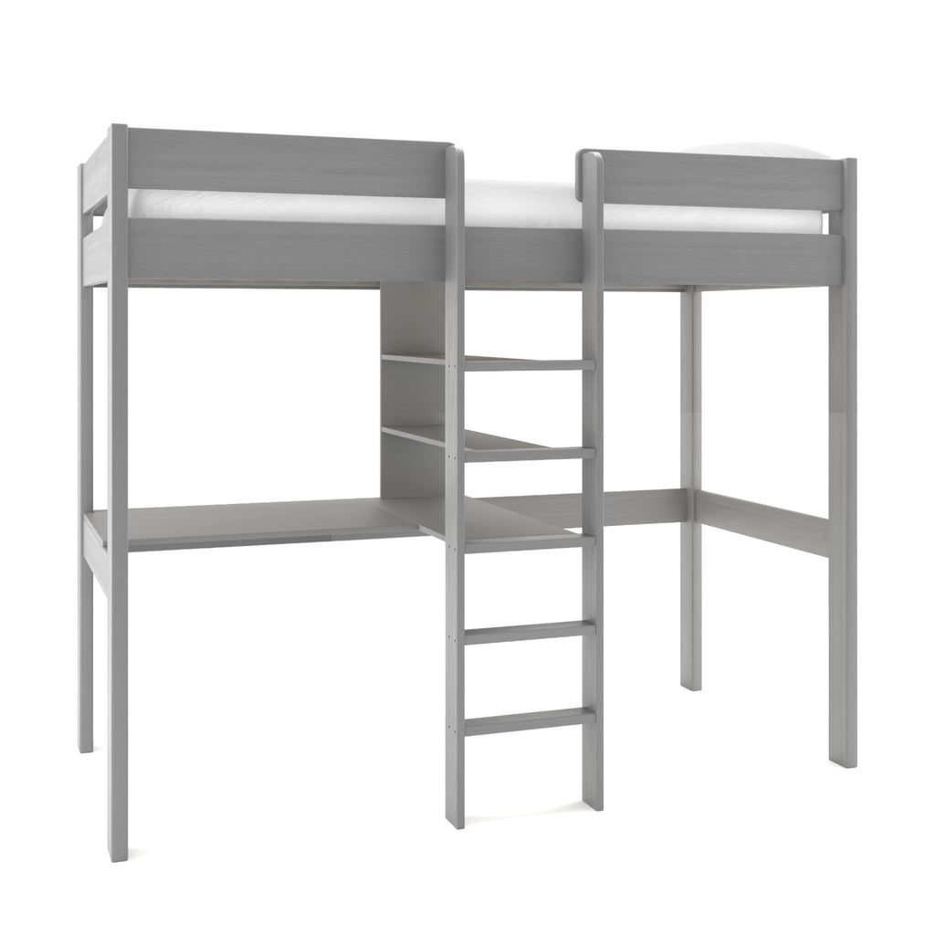 Stompa Uno Highsleeper with Integrated Desk & Shelving in grey in furnished room on white