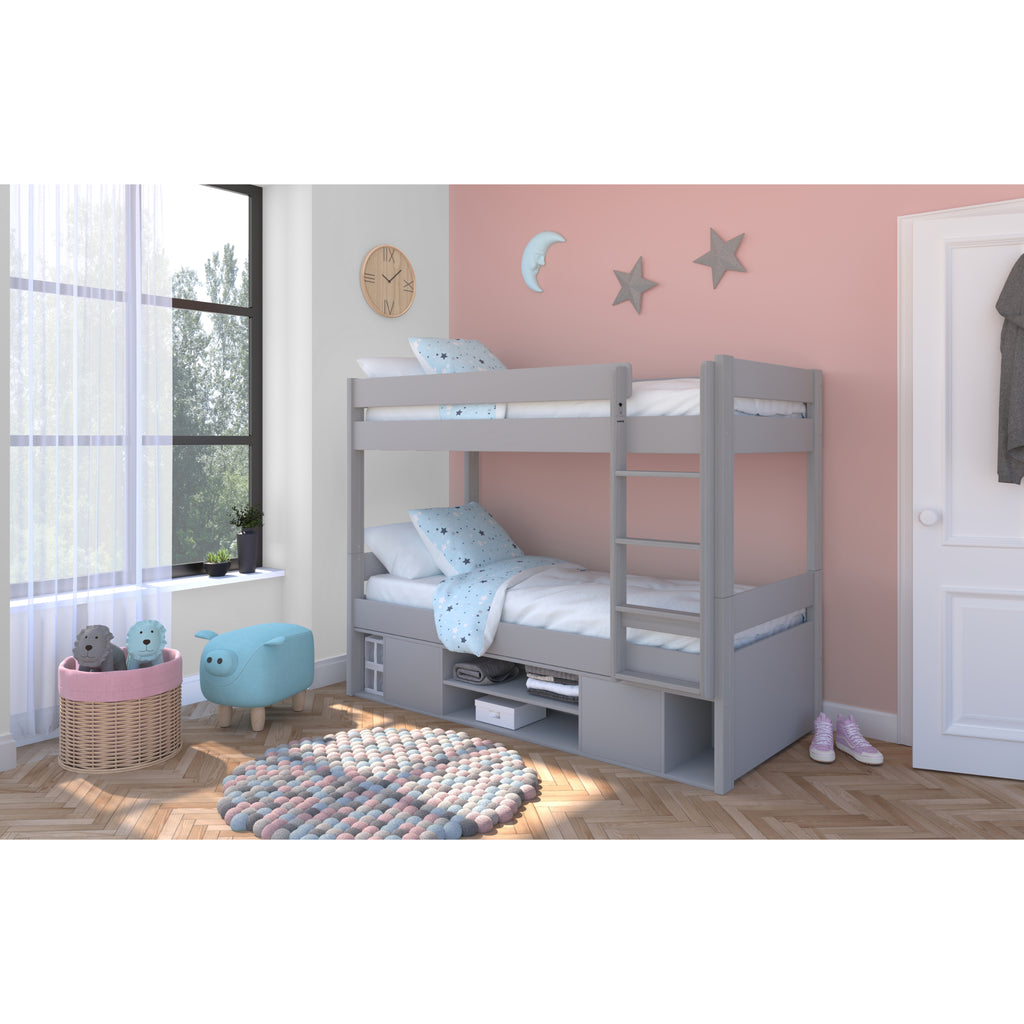 Stompa Uno Separating Bunk Bed with Underbed Storage in grey in furnished room, wide shot