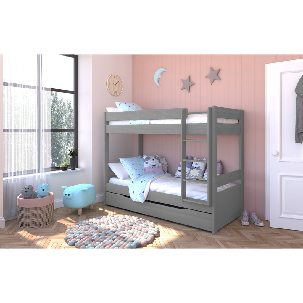 Stompa Uno Separating Bunk Bed with Trundle in grey in furnished room