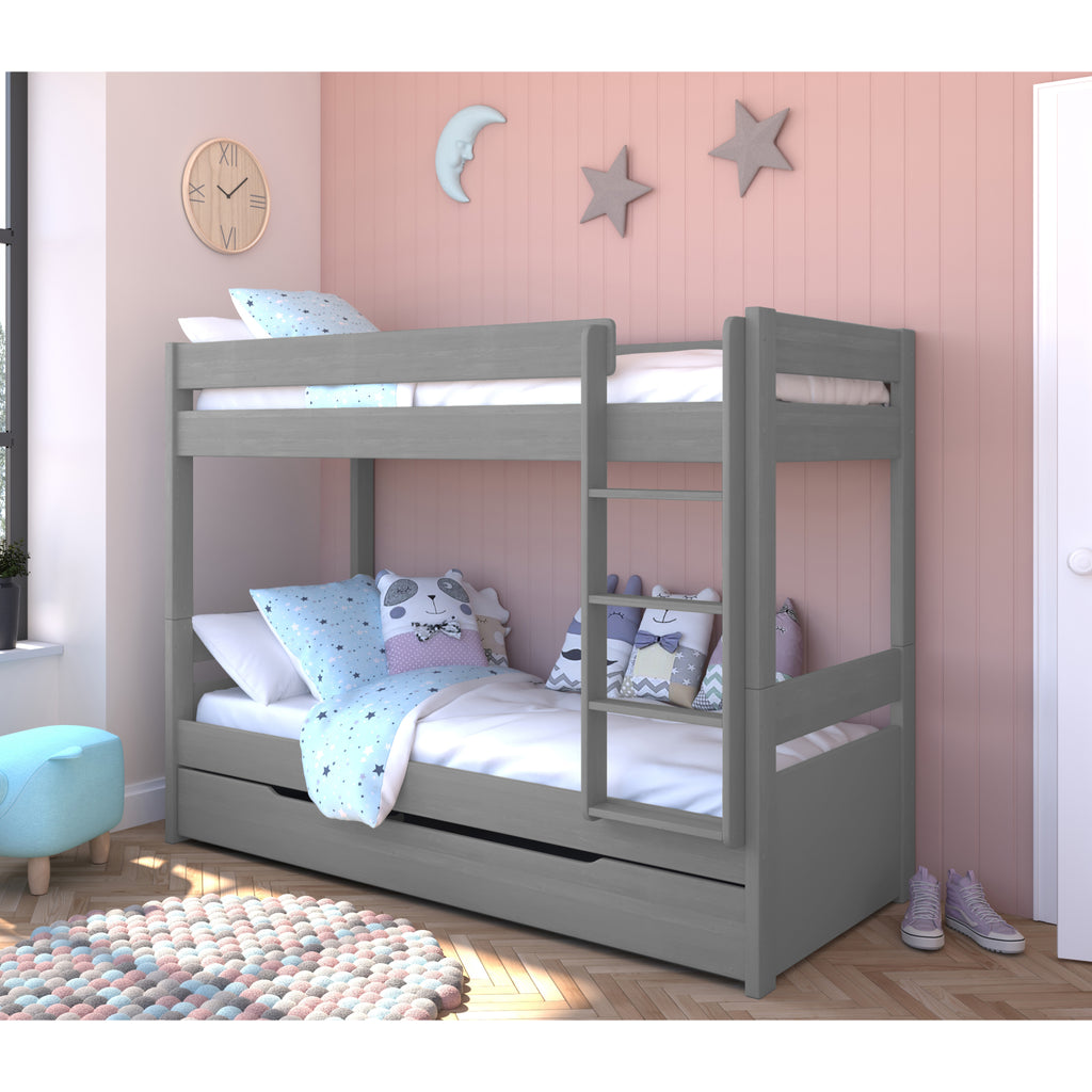 Stompa Uno Separating Bunk Bed with Trundle in grey in furnished room