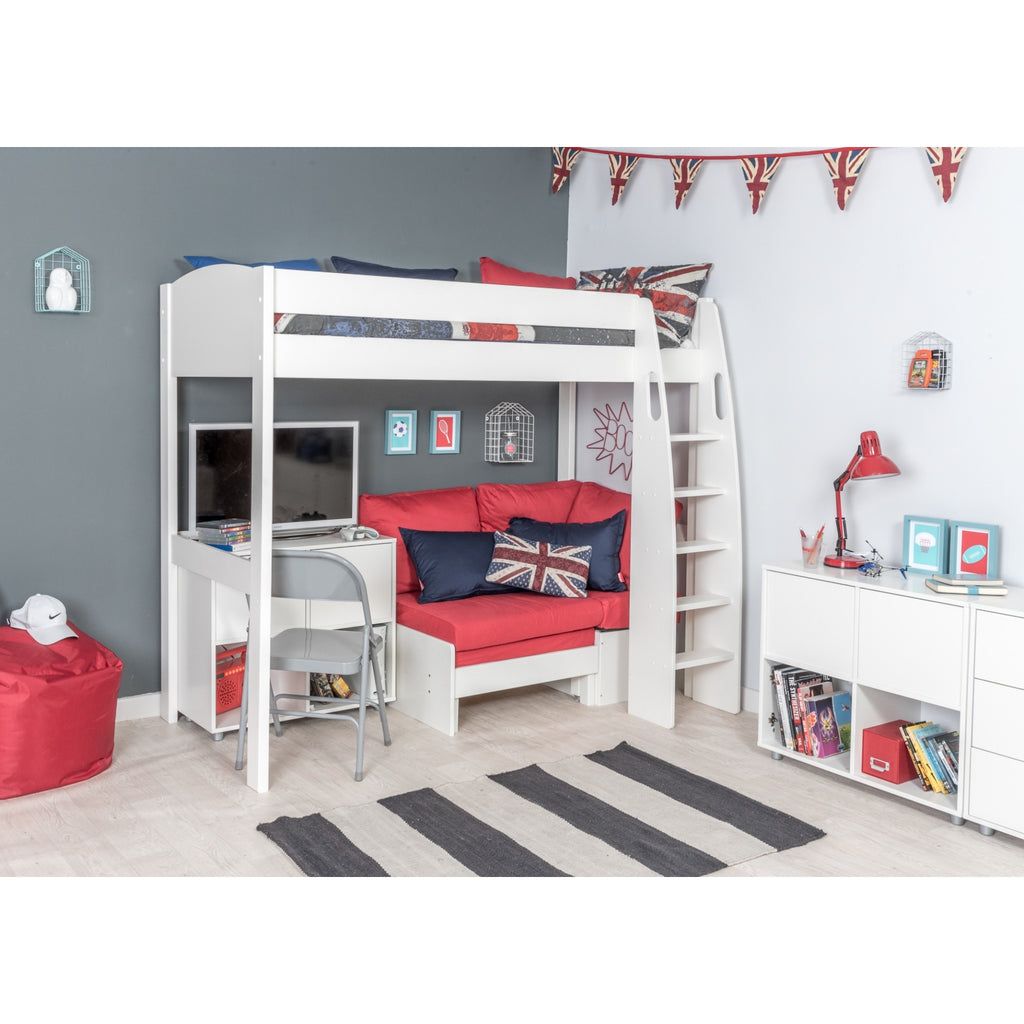 Stompa UnoS Highsleeper with Sofa Bed & Cube Storage in red