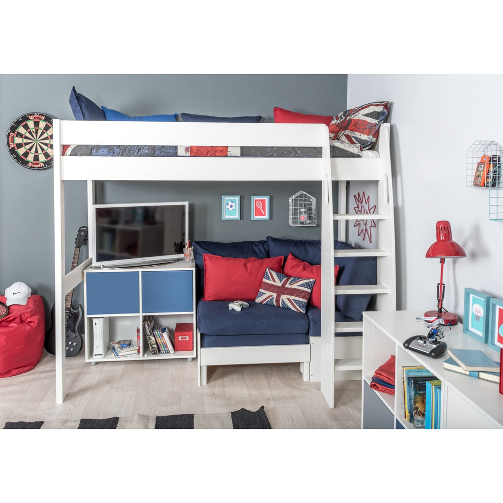 Stompa UnoS Highsleeper with Sofa Bed & Cube Storage in blue