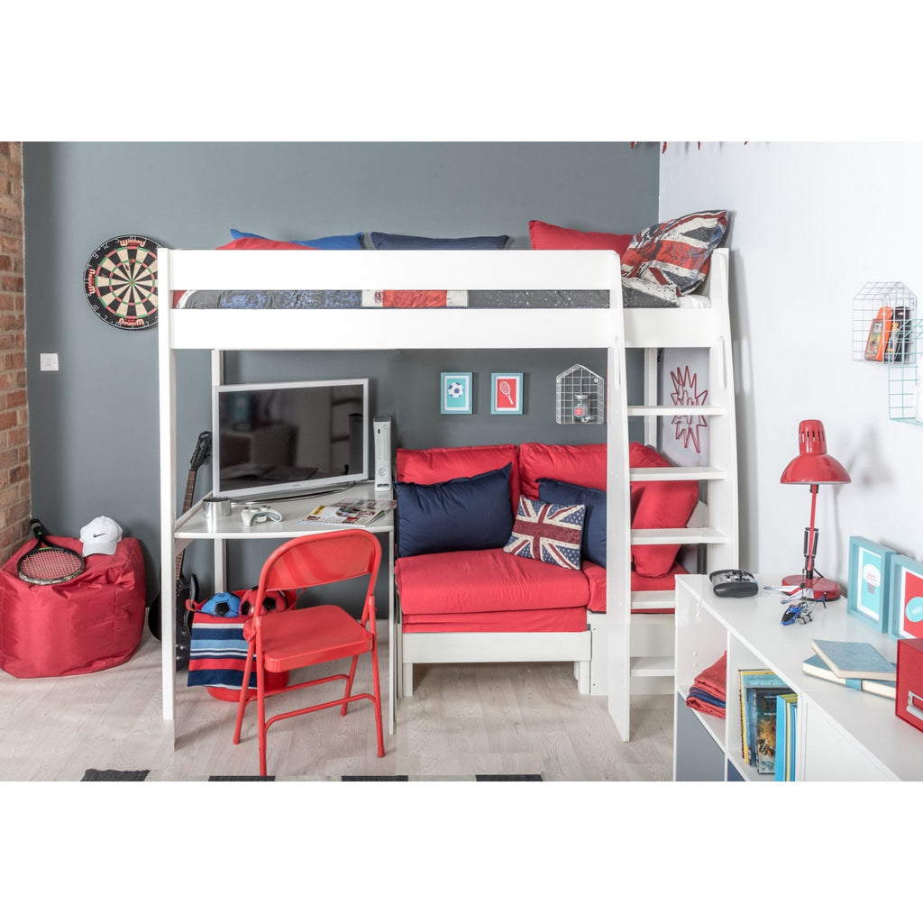 Stompa UnoS Highsleeper With Sofa Bed & Desk in red