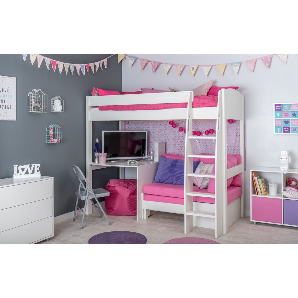 Stompa UnoS Highsleeper With Sofa Bed & Desk in pink