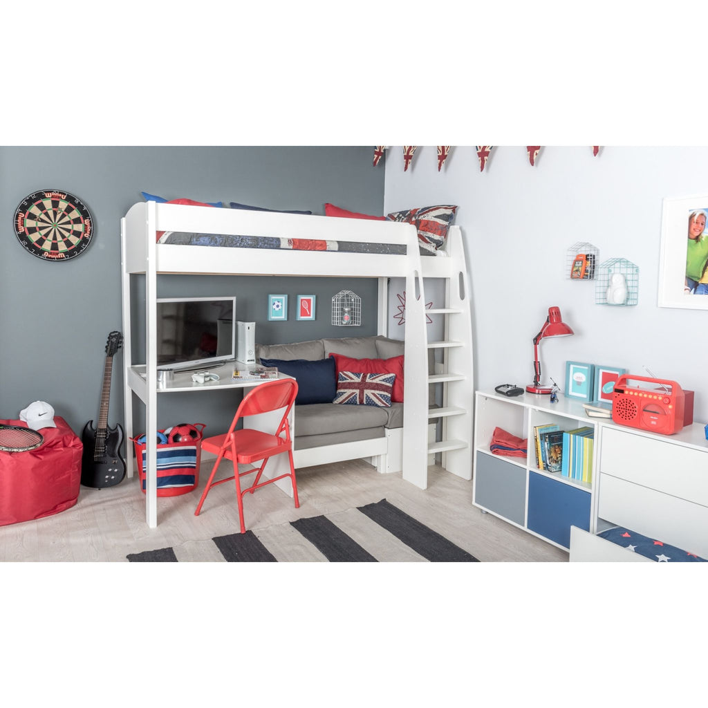 Stompa UnoS Highsleeper With Sofa Bed & Desk in grey