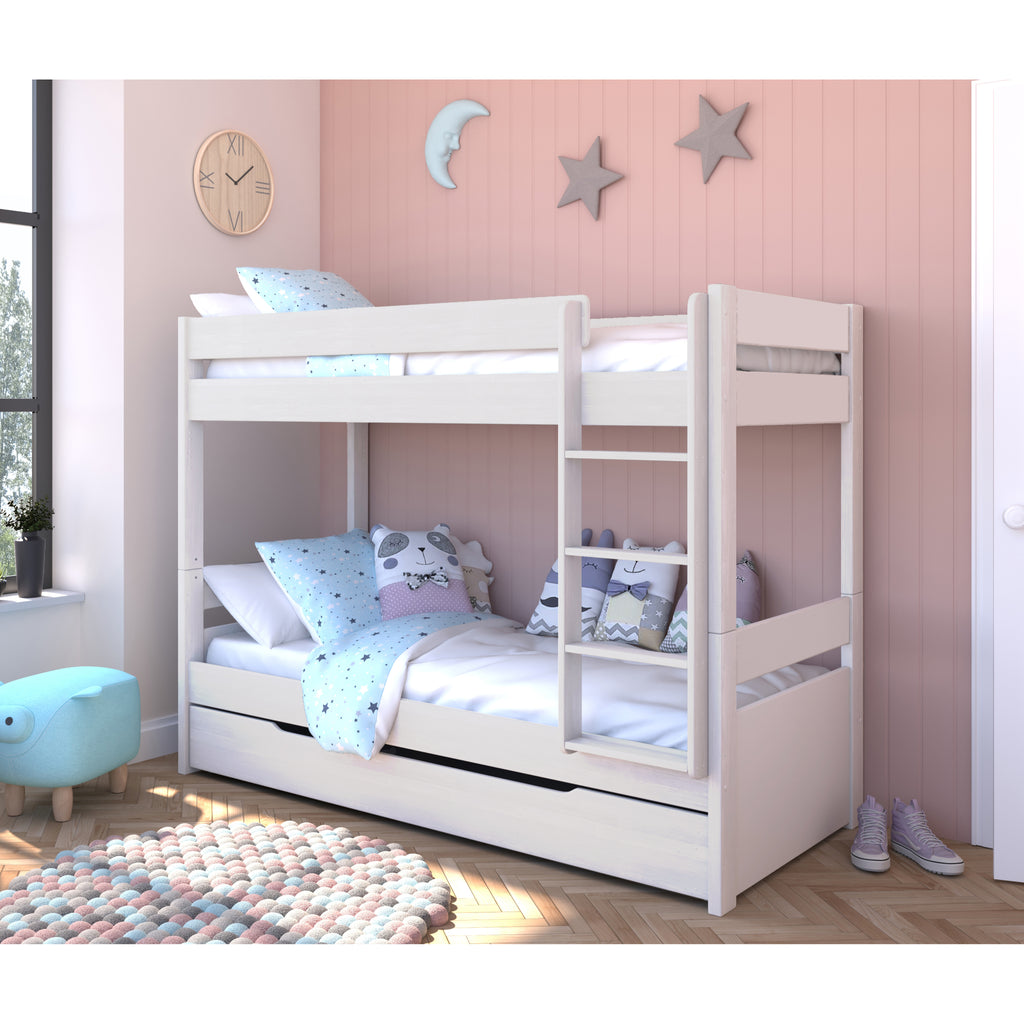 Stompa Uno Separating Bunk Bed with Trundle in white in furnished room