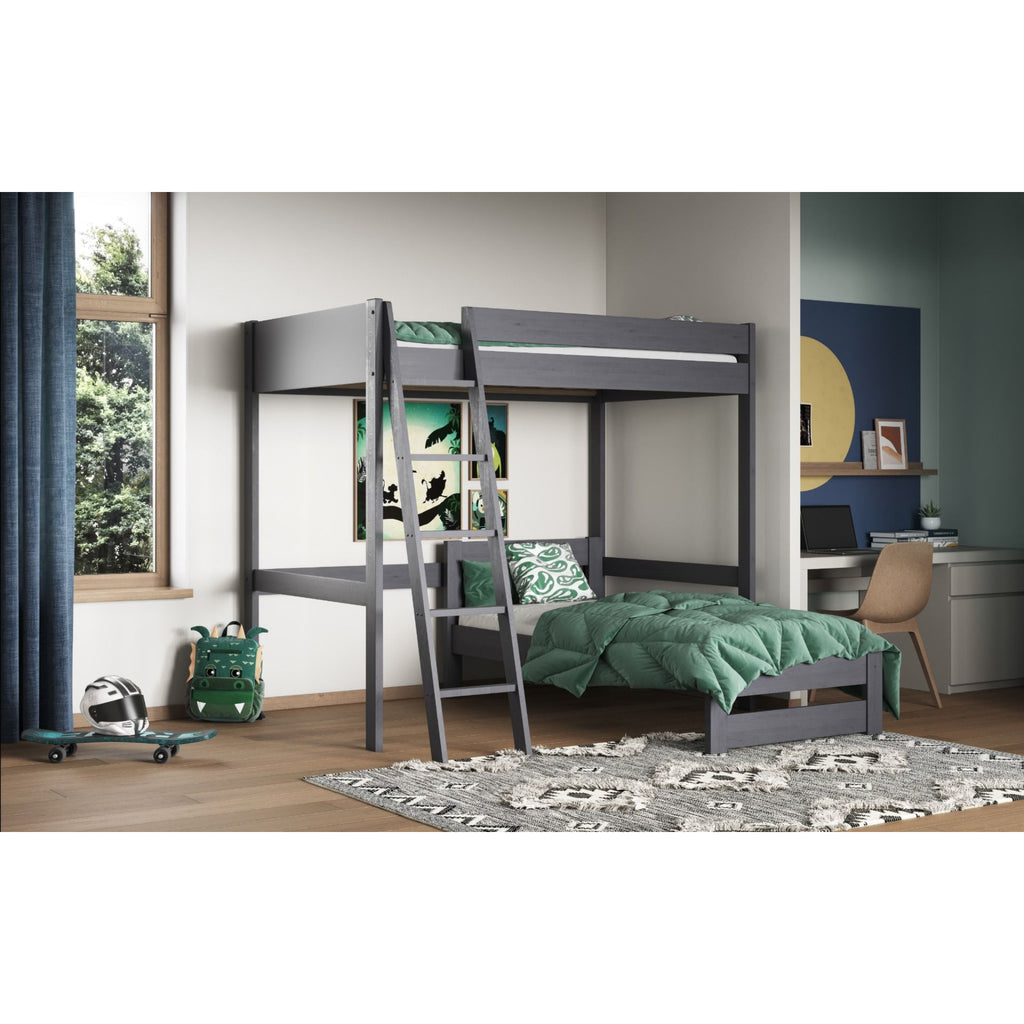 Tera Pine Double High Sleeper with L Shaped Single Bed in grey in furnished room