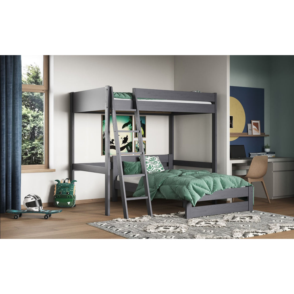 Tera Pine Double High Sleeper with L Shaped Double Bed in grey in furnished room