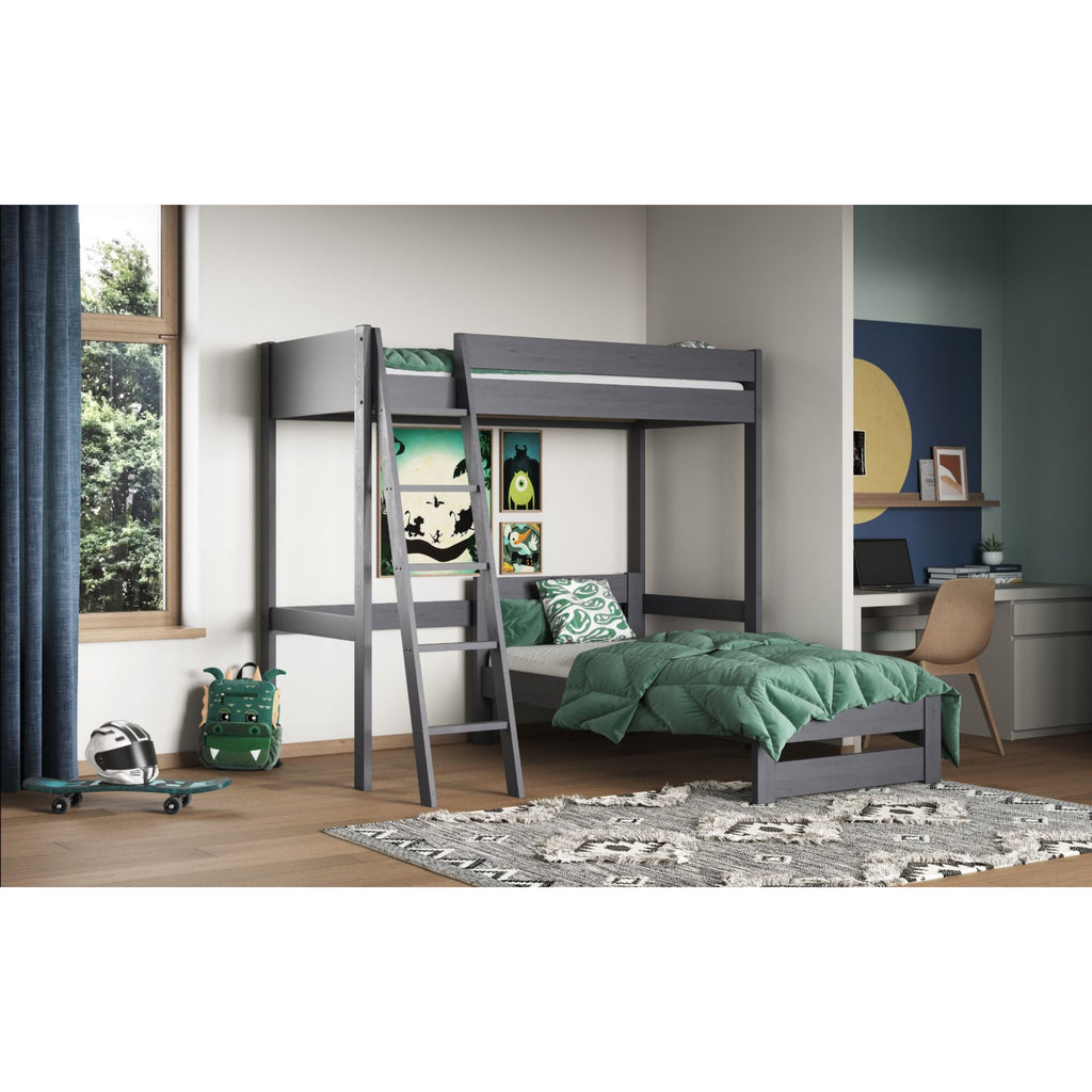 Tera Pine Single High Sleeper with L Shaped Single Bed in grey in furnished room